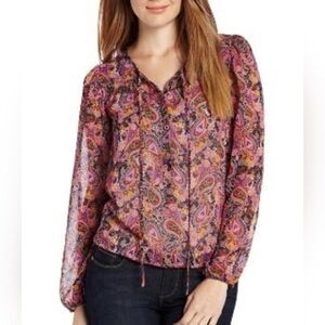 Wrangler Rock 47 Woven Top All Over Paisley Print Purple Sheer Woman's Size S